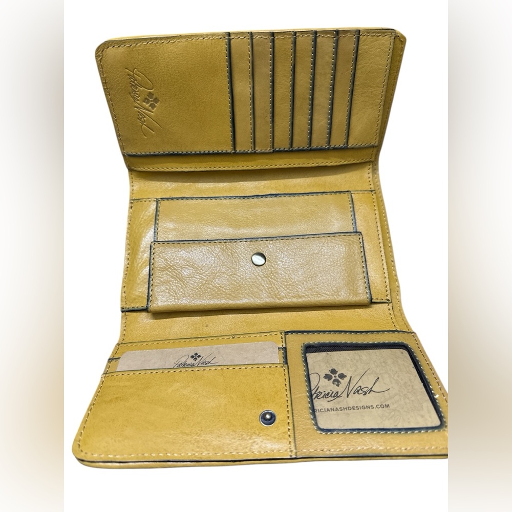 Patricia Nash Yellow Rattan Tri- fold Woven Clutch Wallets RFID - Picture 6 of 12